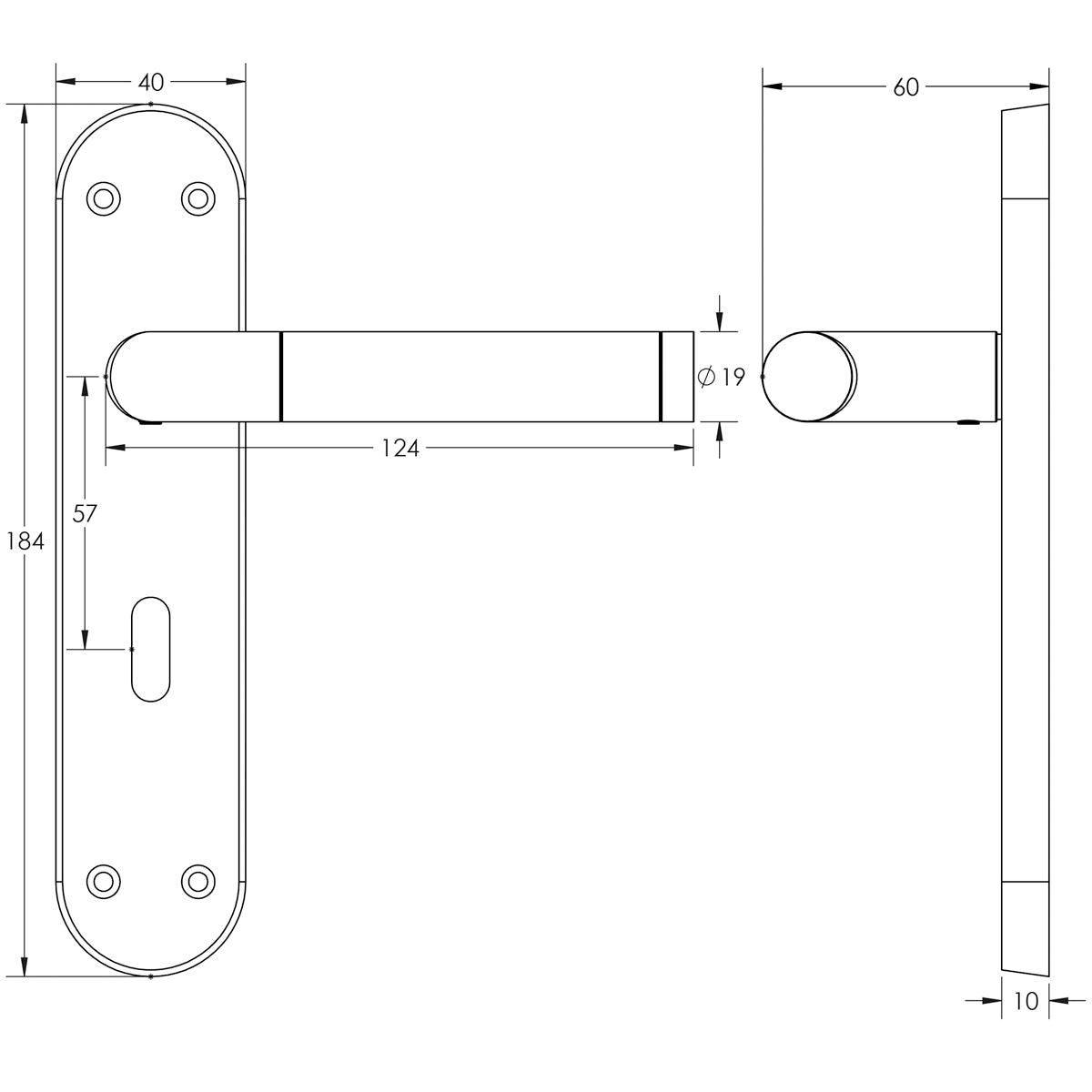 JEDO DUAL MITRED LEVER HANDLE EURO 184x40x124 PCP/SCP JV436EPCSC