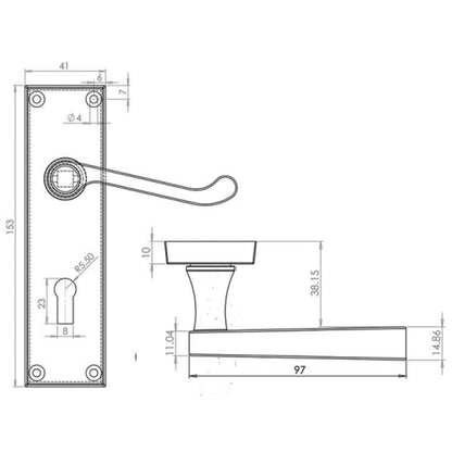 VICTORIAN SCROLL LEVER HANDLE LOCK 153x41x97 DBZ