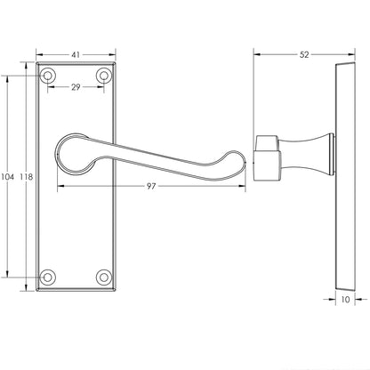 VICTORIAN SCROLL LEVER HANDLE LATCH 118x41x97 SCP