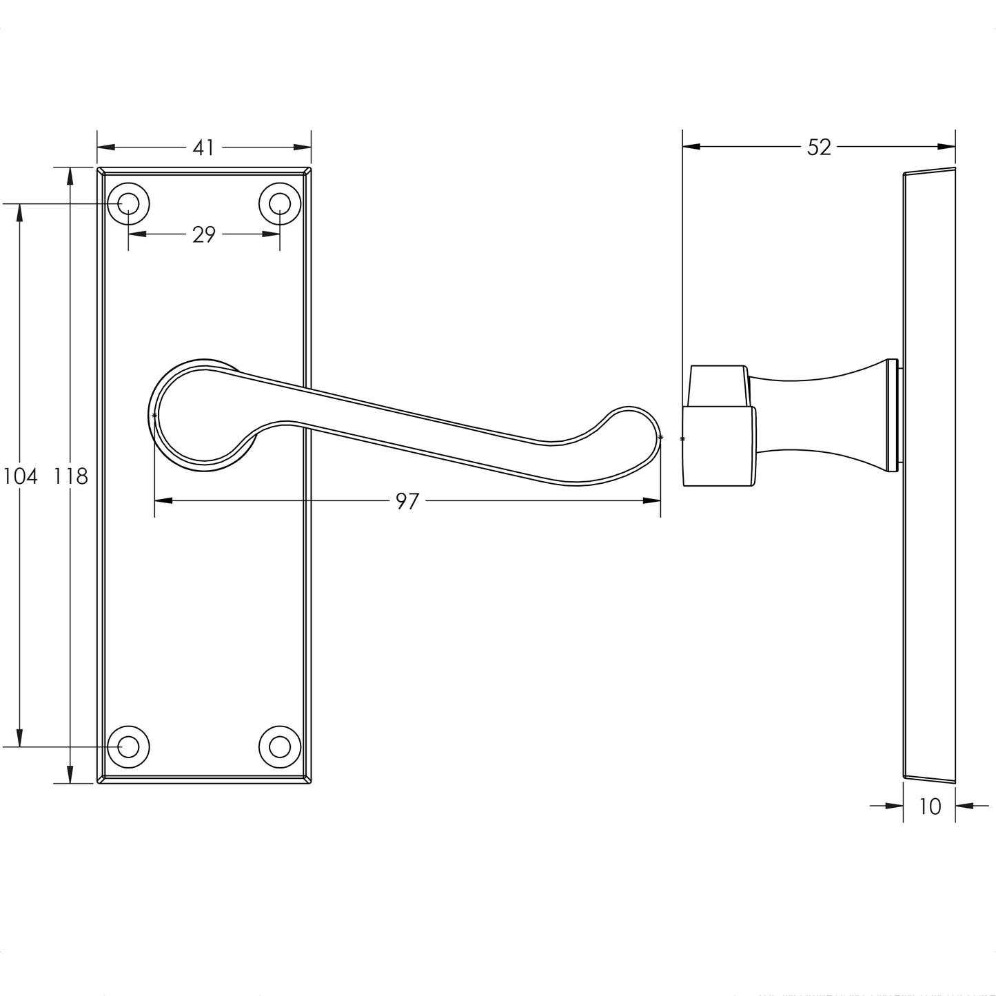 VICTORIAN SCROLL LEVER HANDLE PRIVACY 118x41x97 SCP