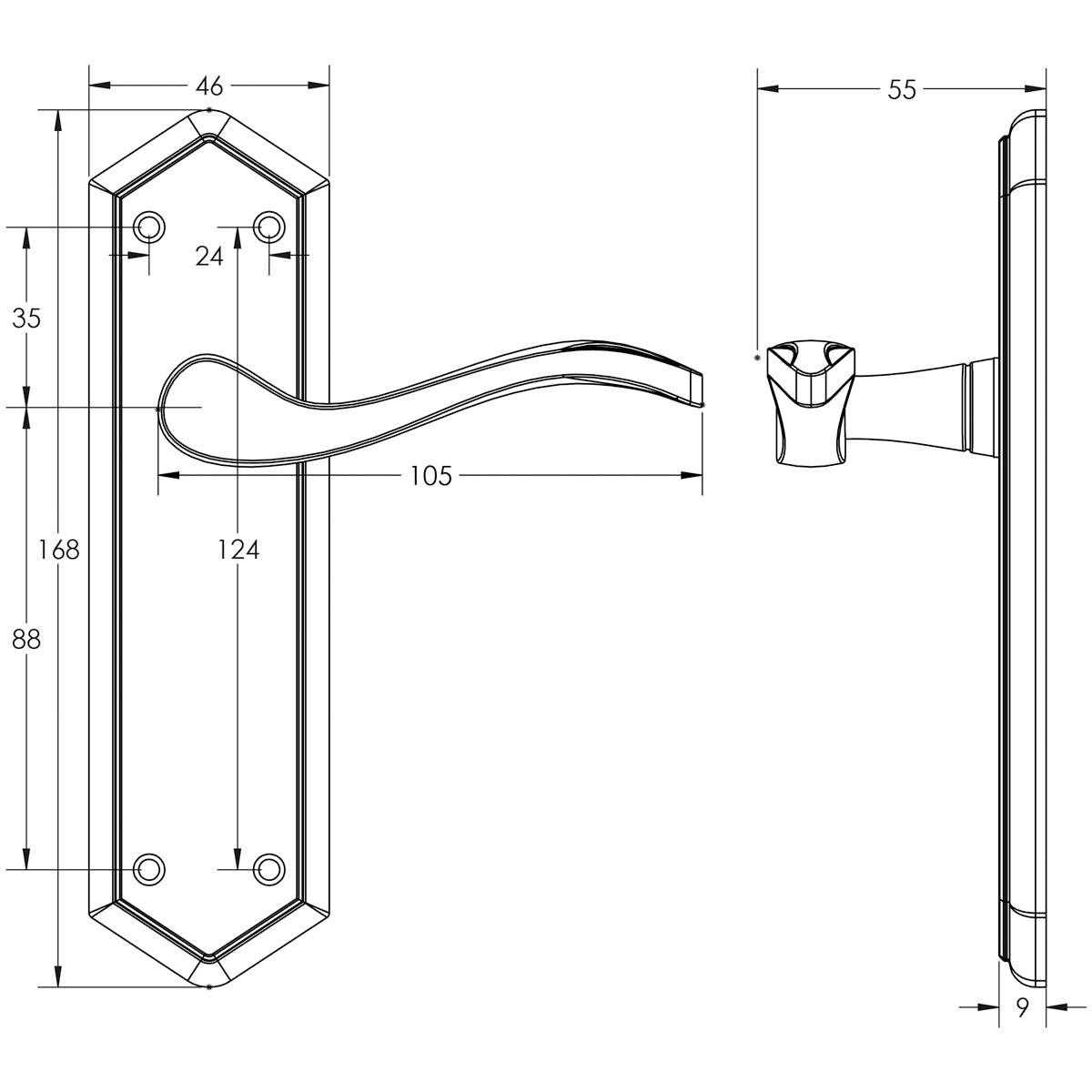 JEDO PARIS SUITE LEVER HANDLE LATCH 168x46x105 ABR JV281AB