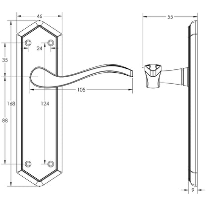 JEDO PARIS SUITE LEVER HANDLE LATCH 168x46x105 PCP JV281PC