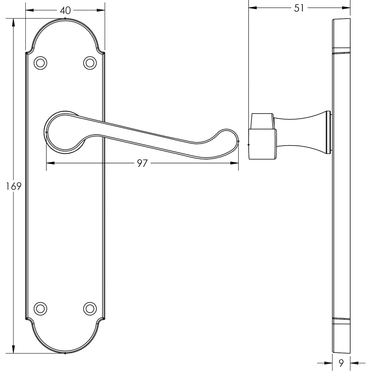 JEDO EPSOM SUITE LEVER HANDLE LATCH 169x40x97 SCP JV251SC