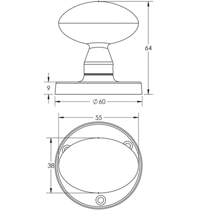 JEDO OVAL MORTICE KNOB D60x64x55 SCP JV34SC