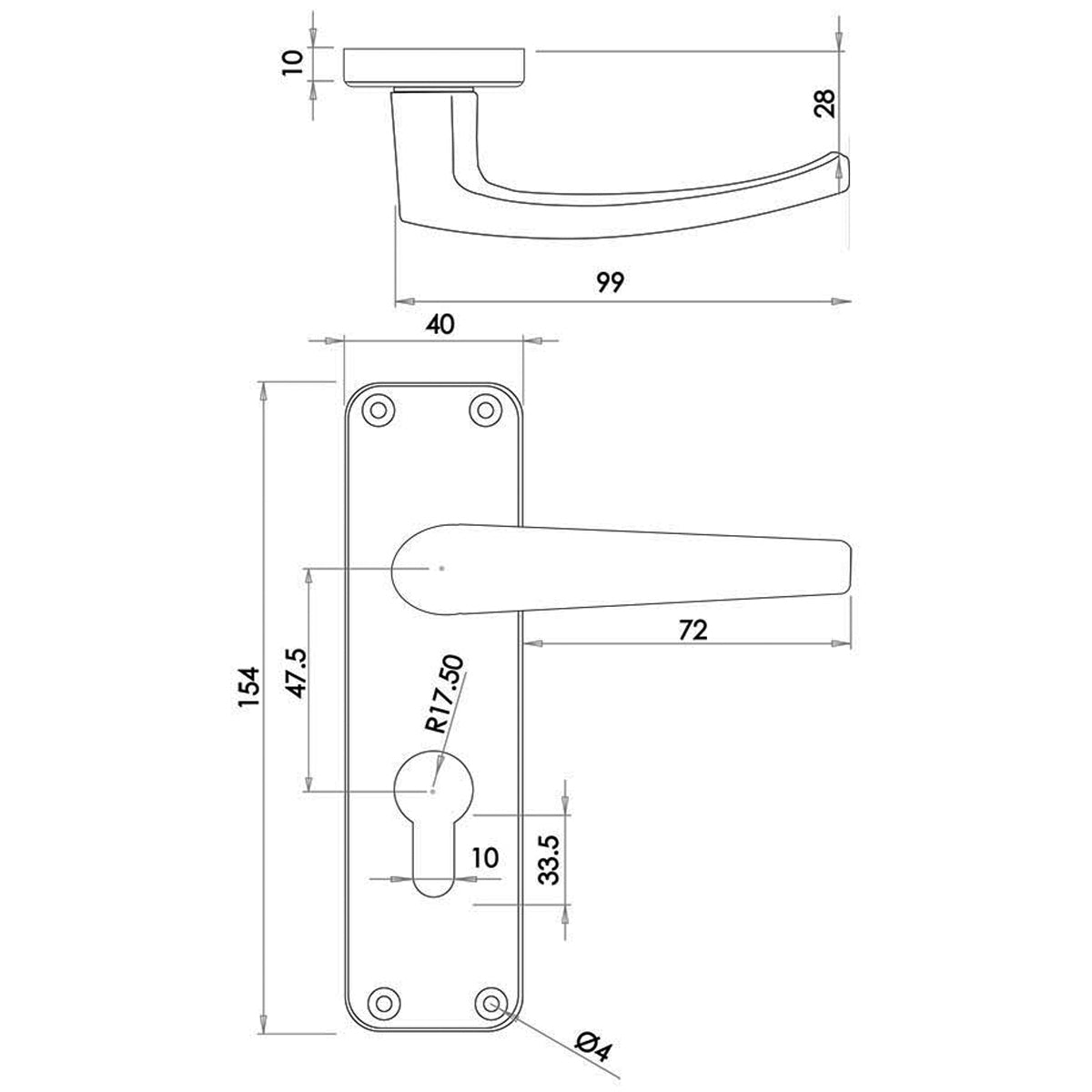 CONTRACT LEVER HANDLE EURO 154x41x100 SAA J5601E