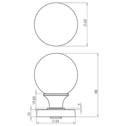 JEDO FROSTED BALL GLASS MORTICE KNOB D60x88xD55 PCP JH5204PC
