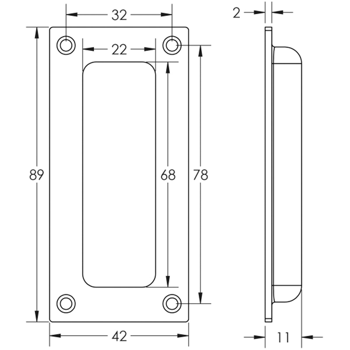 JEDO FLUSH PULL HANDLE 89x42x11 SCP JV428ASC
