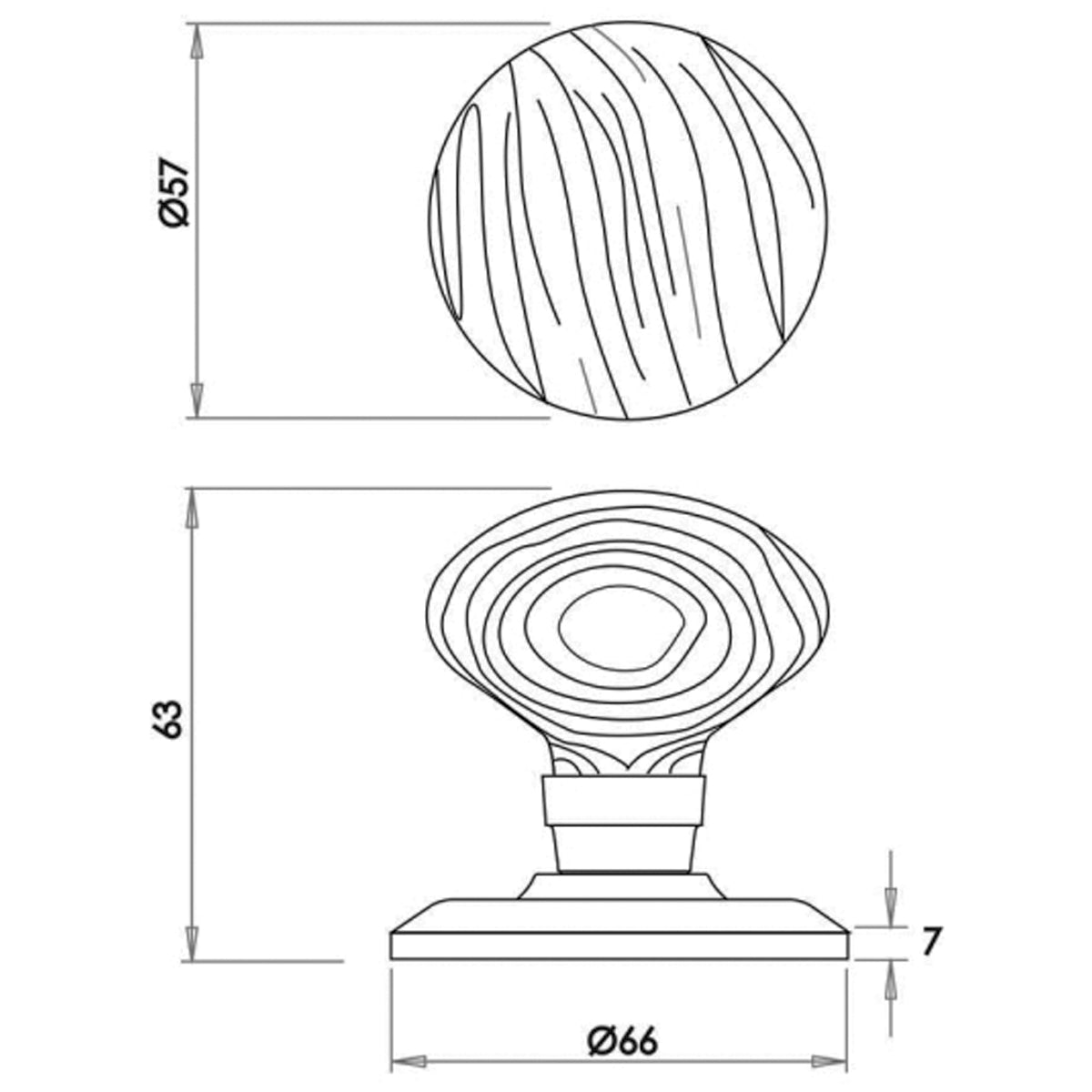 JEDO MORTICE DOOR KNOB D66x63 MAHOGANY/SNP