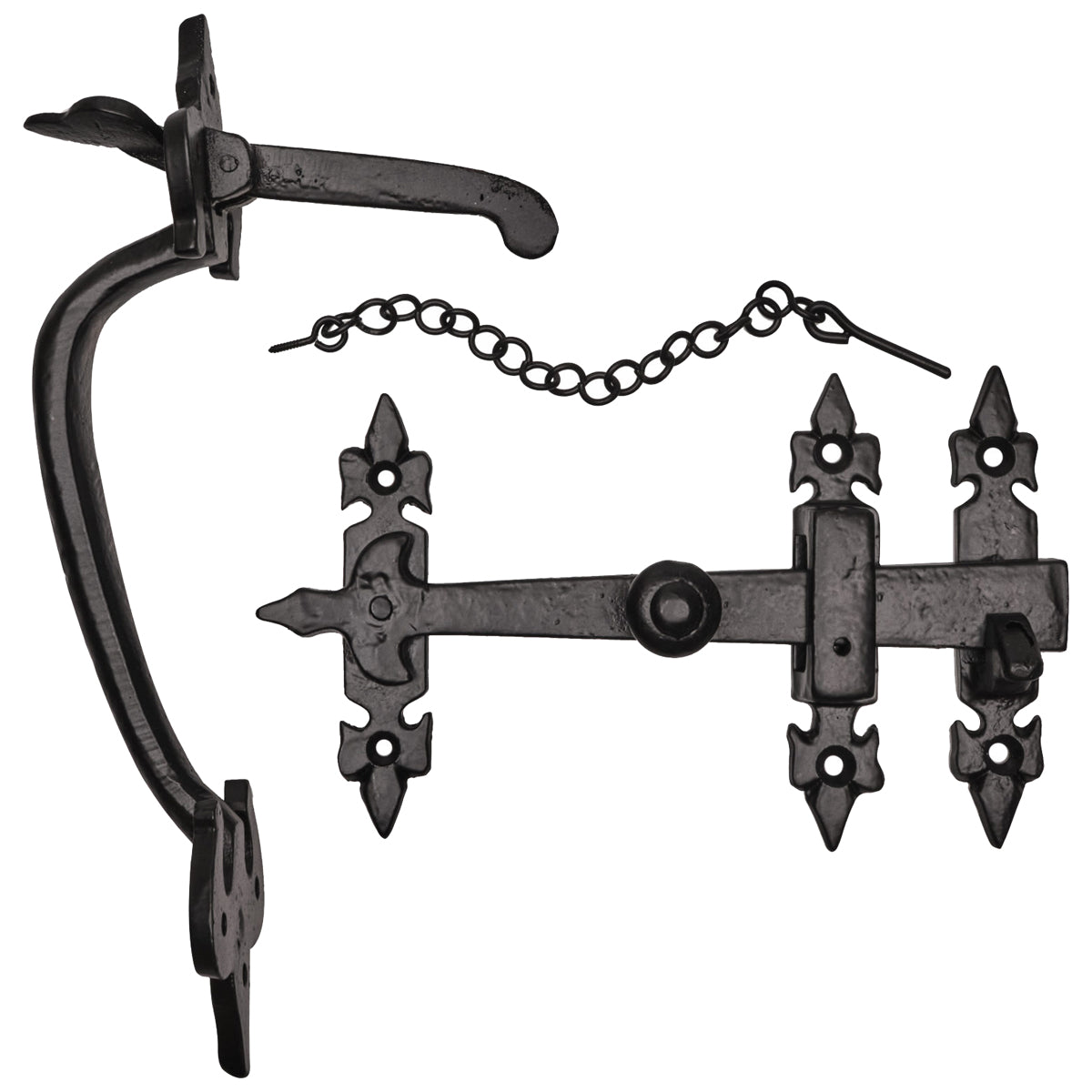 BLACK ANTIQUE FLEUR-DE-LYS SUFFOLK LATCH SET 255 ABK