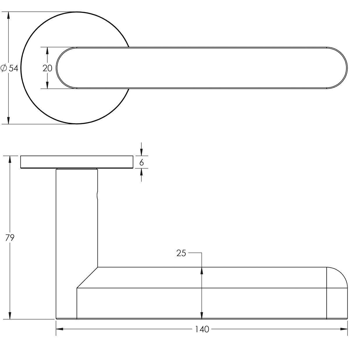 DOOR HANDLE ROUND ROSE SPRUNG 140x25x75 DBZ