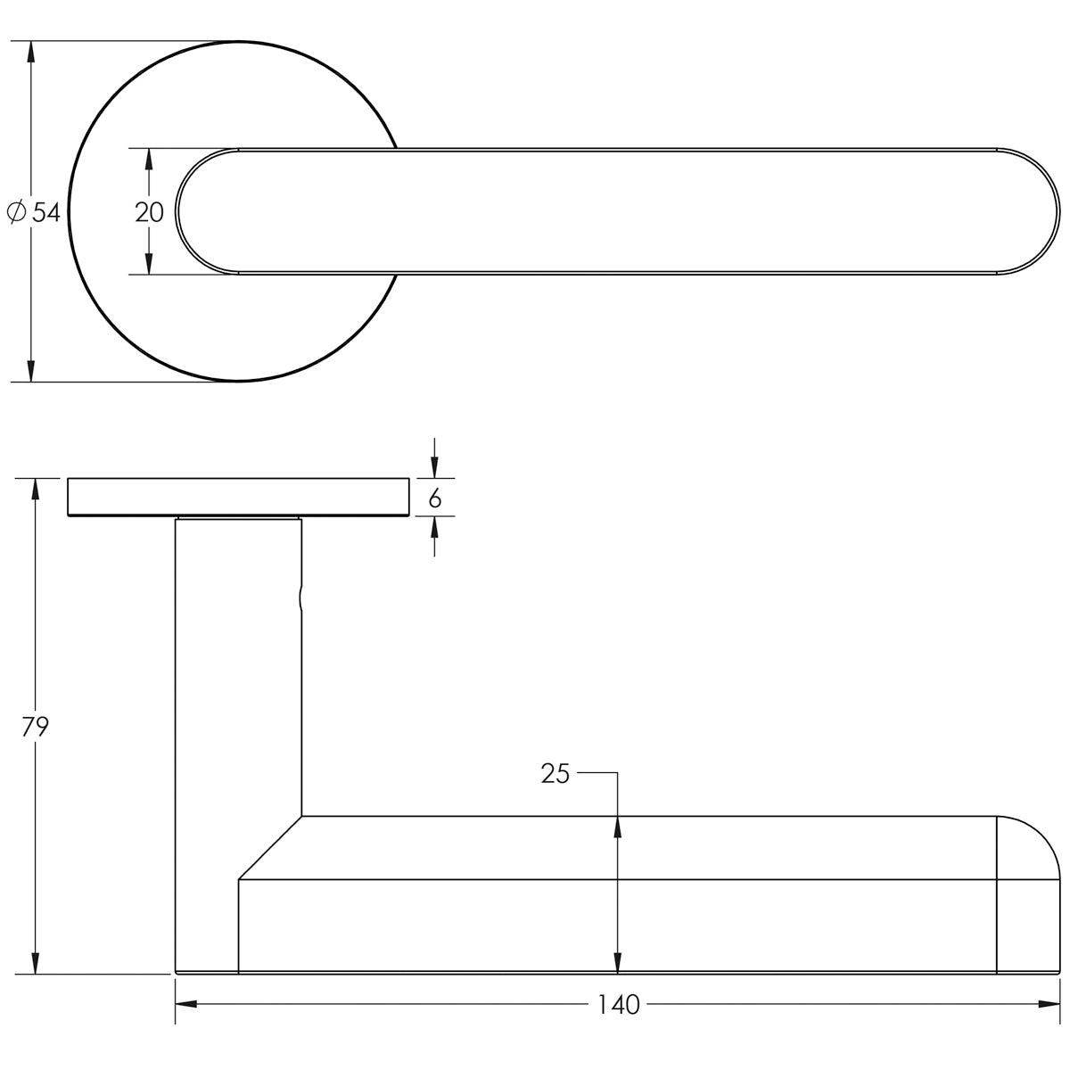 DOOR HANDLE ROUND ROSE FIXED DEAD 140x25x75 DBZ