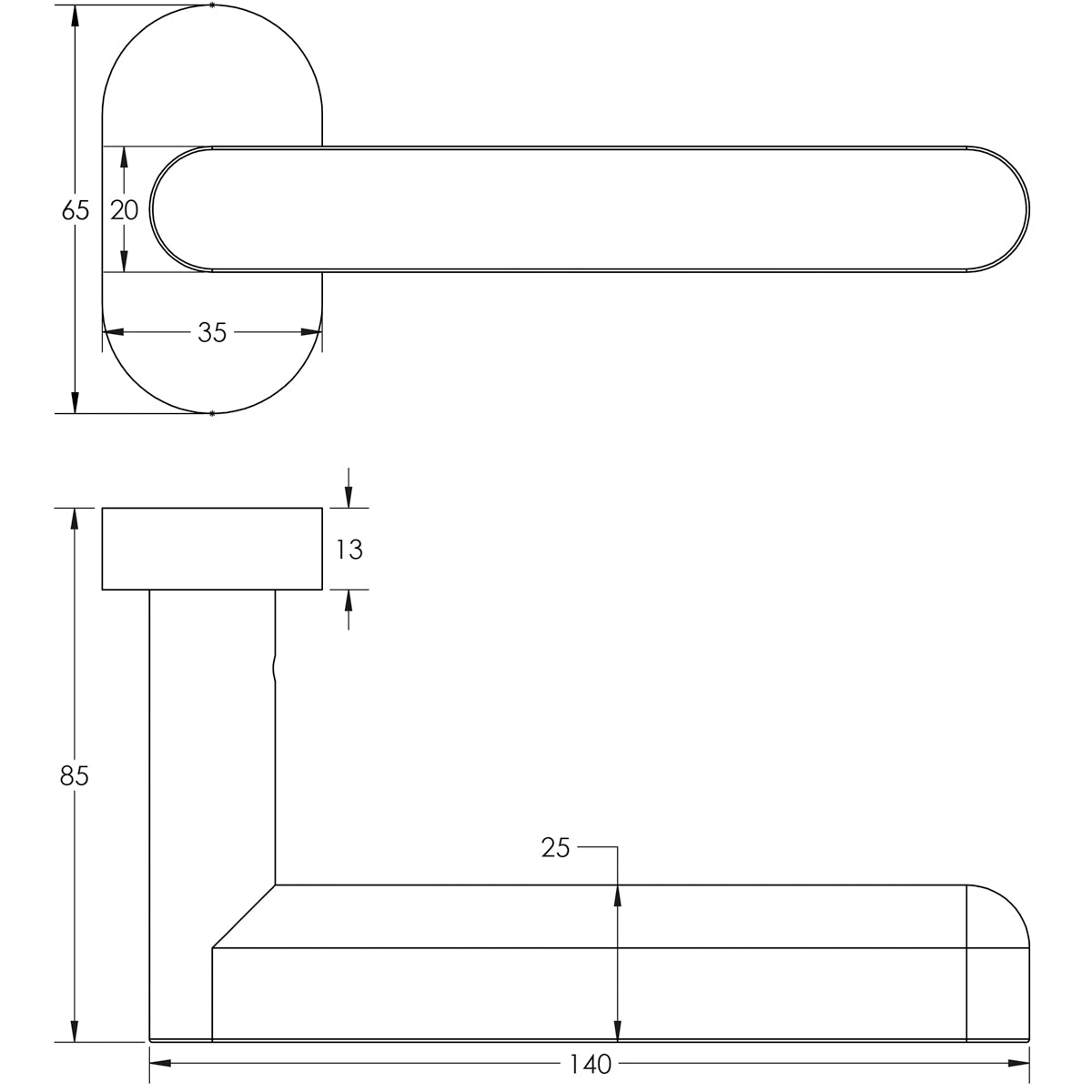 DOOR HANDLE OVAL ROSE MULTI POINT 140x25x75 BLK