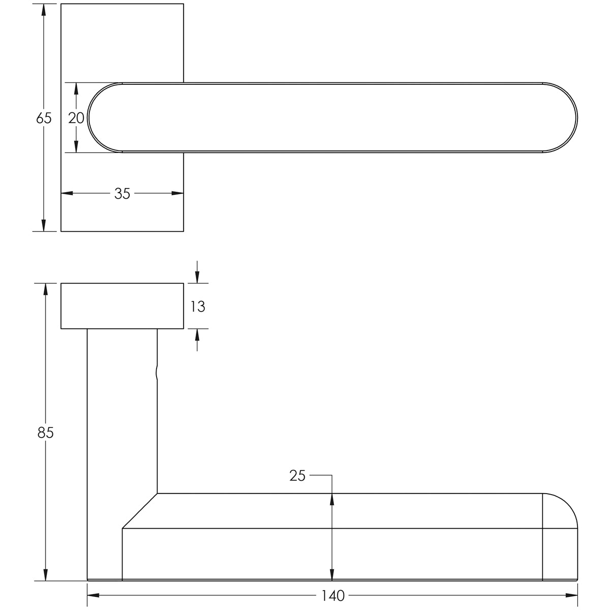 DOOR HANDLE RECTANGULAR ROSE MULTI POINT 140x25x75 ABR