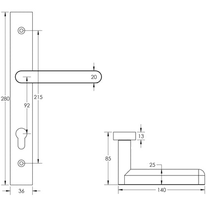 DOOR HANDLE BACKPLATE MULTI POINT 140x25x75 SBR
