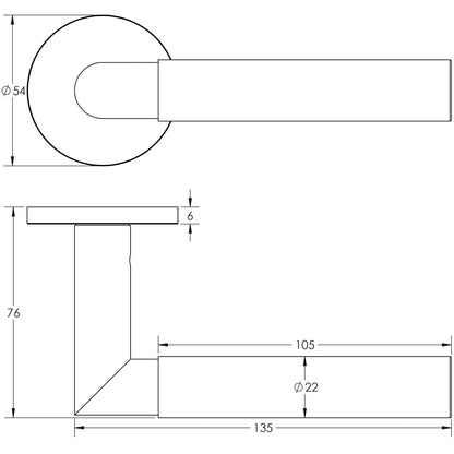 DOOR HANDLE ROUND ROSE UNSPRUNG 135x22x69 SBR