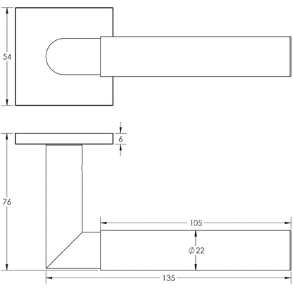 DOOR HANDLE SQUARE ROSE UNSPRUNG 135x22x69 ABR