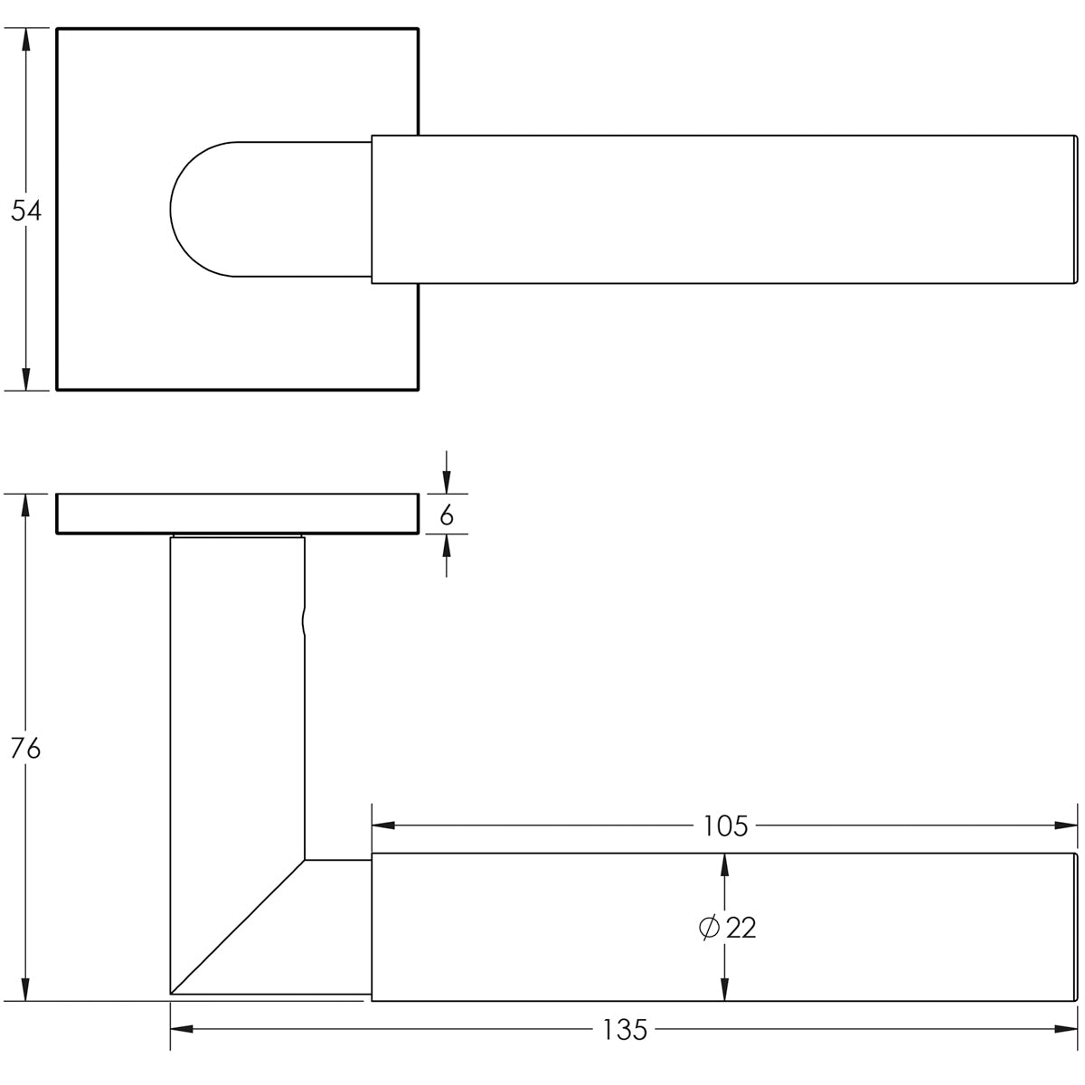 DOOR HANDLE SQUARE ROSE FIXED DEAD 135x22x69 SSS