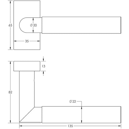 DOOR HANDLE RECTANGULAR ROSE MULTI POINT 135x22x69 ABR