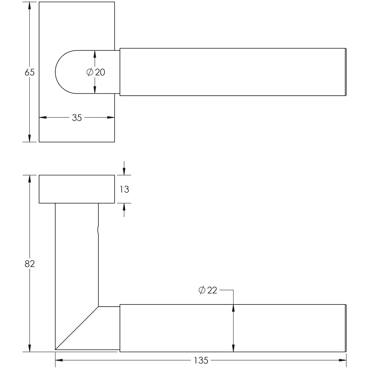 DOOR HANDLE RECTANGULAR ROSE MULTI POINT 135x22x69 DBZ