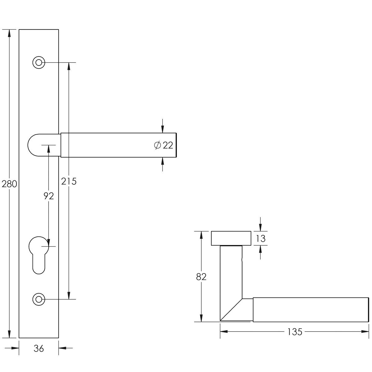 DOOR HANDLE BACKPLATE MULTI POINT 135x22x69 ABR