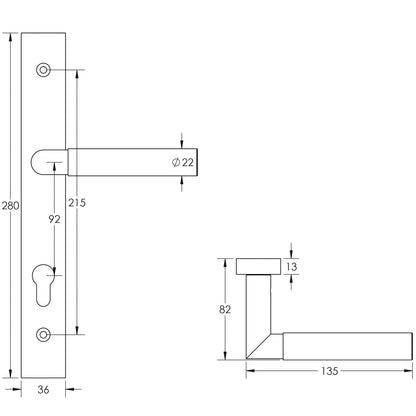 DOOR HANDLE BACKPLATE MULTI POINT 135x22x69 BLK