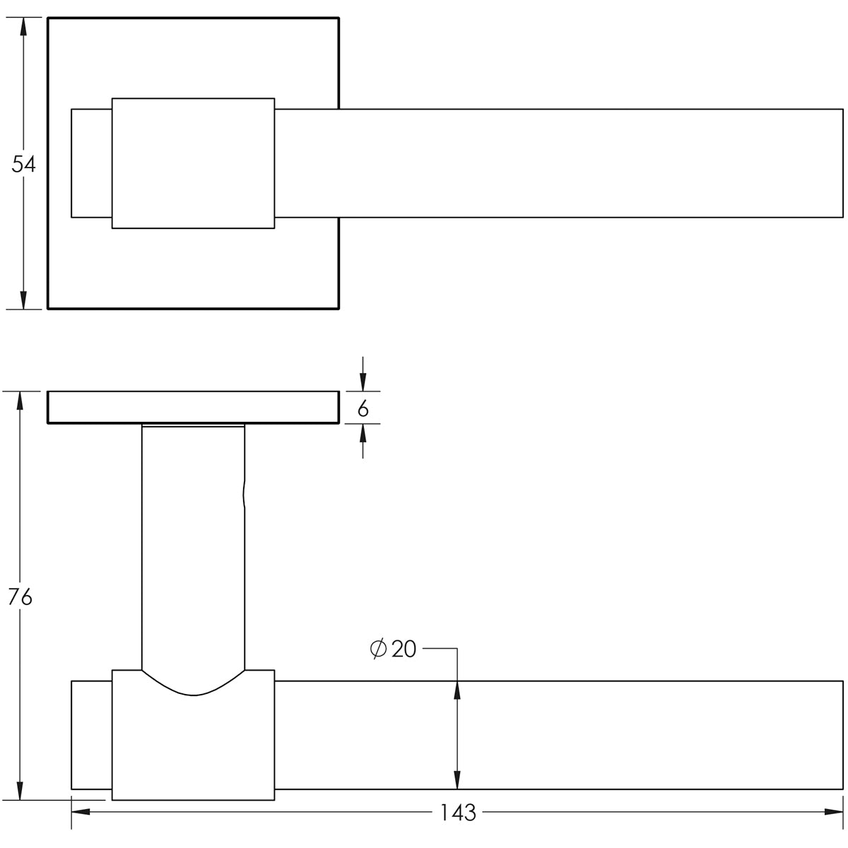 DOOR HANDLE SQUARE ROSE FIXED DEAD 143x20x69 DBZ