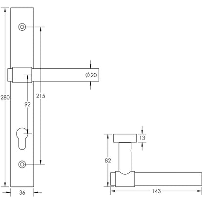 DOOR HANDLE BACKPLATE MULTI POINT 143x20x69 ABR