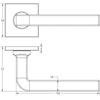 DOOR HANDLE SQUARE ROSE UNSPRUNG 138x18x66 SBR