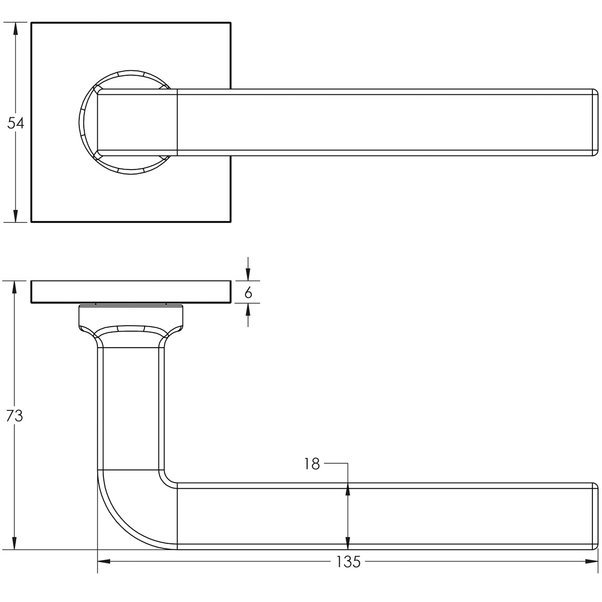 DOOR HANDLE SQUARE ROSE FIXED DEAD 138x18x66 BLK