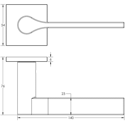 DOOR HANDLE SQUARE ROSE UNSPRUNG 140x23x70 DBZ