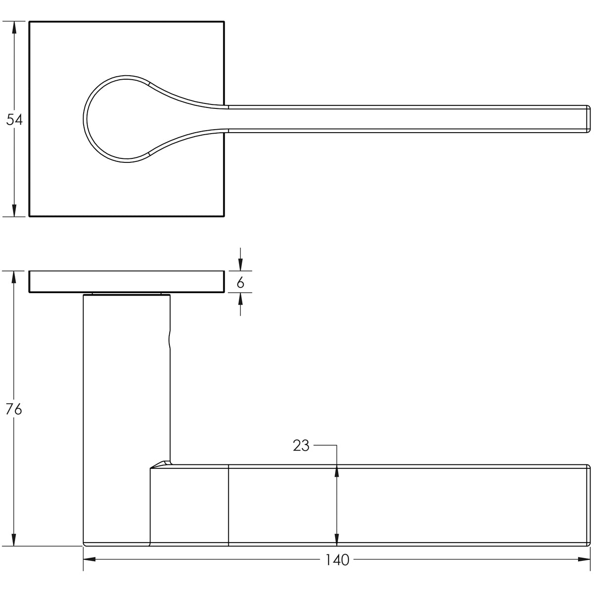 DOOR HANDLE SQUARE ROSE FIXED DEAD 140x23x70 SSS