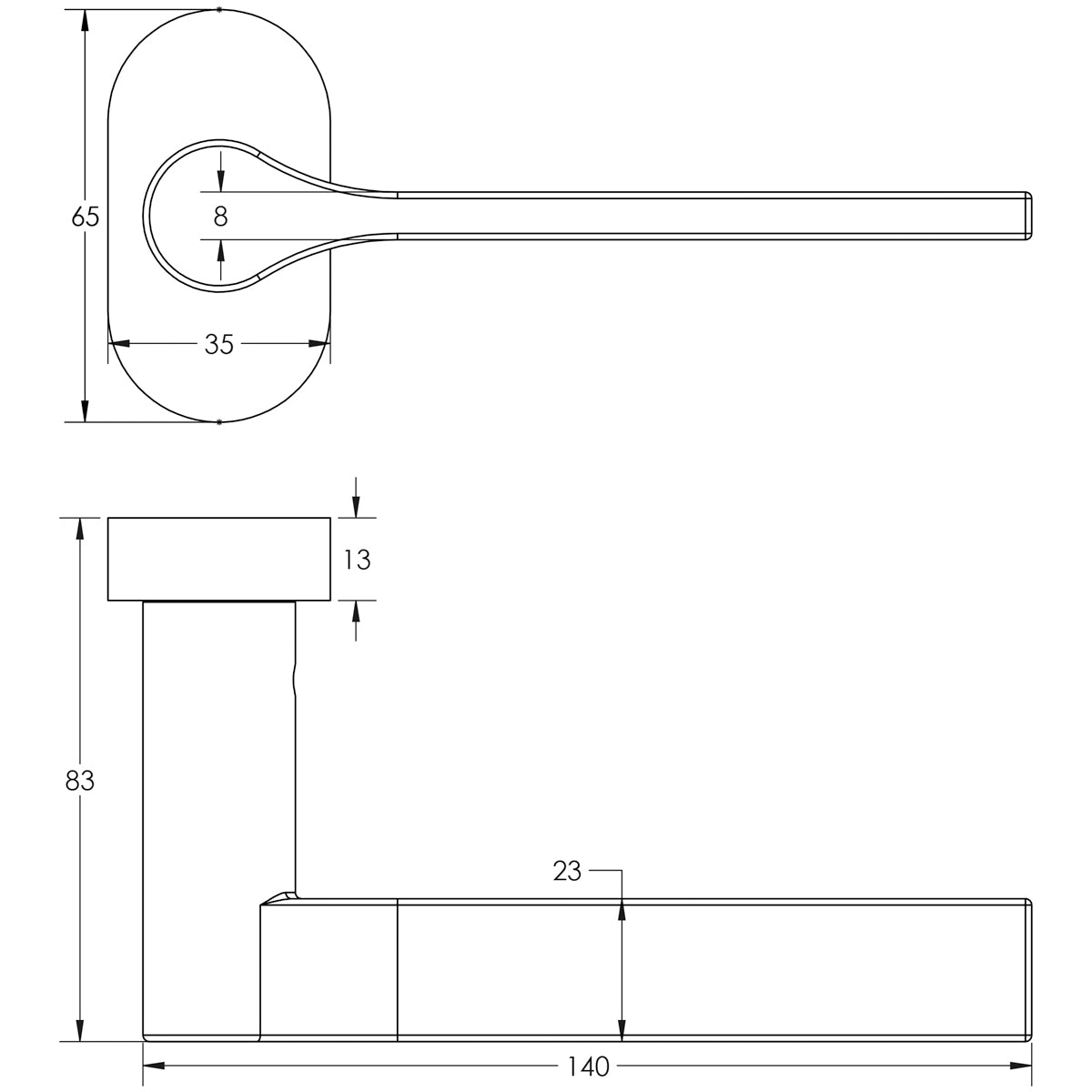 DOOR HANDLE OVAL ROSE MULTI POINT 140x23x70 SSS