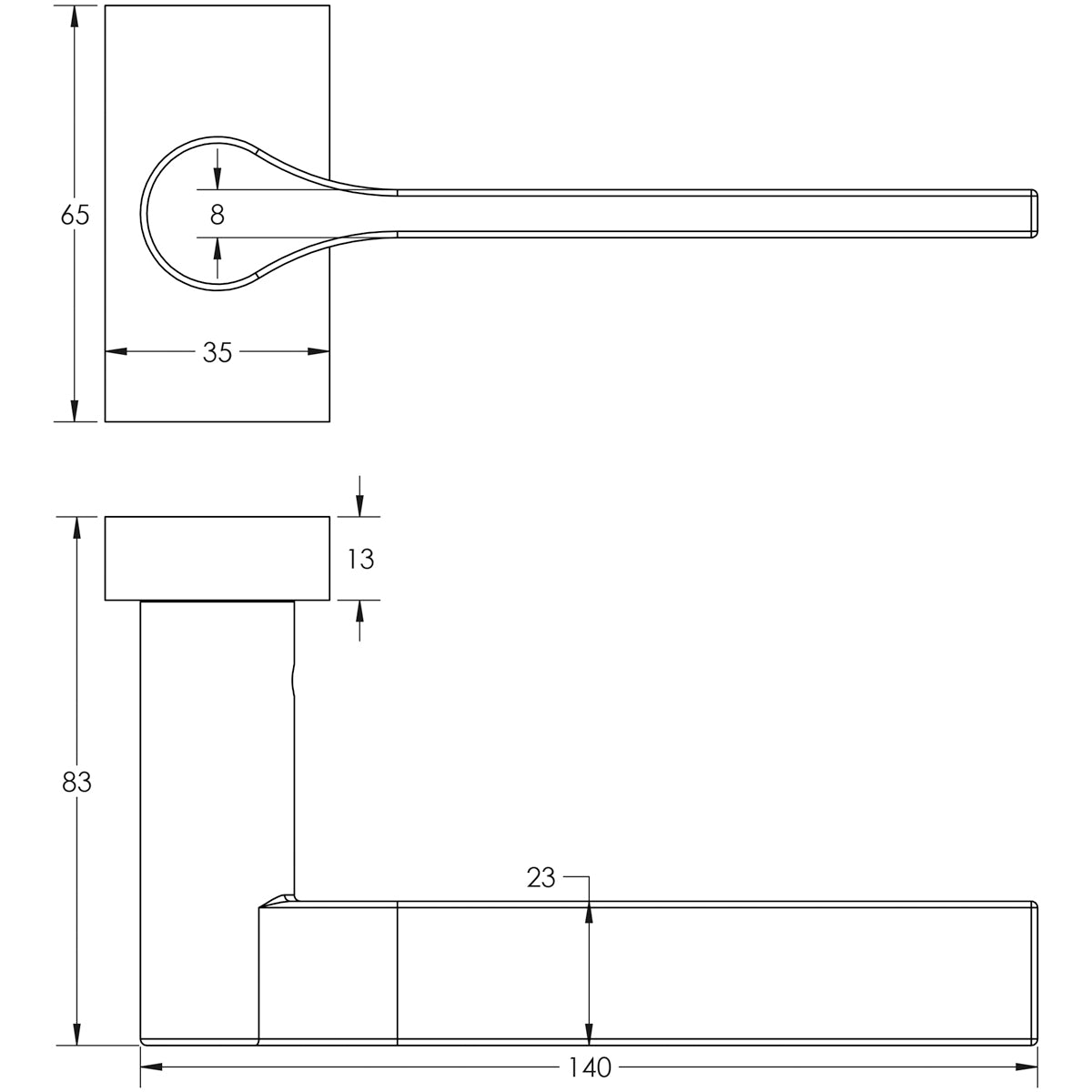 DOOR HANDLE RECTANGULAR ROSE MULTI POINT 140x23x70 SBR