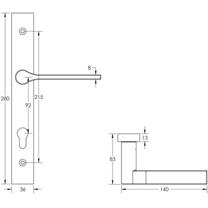 DOOR HANDLE BACKPLATE MULTI POINT 140x23x70 DBZ