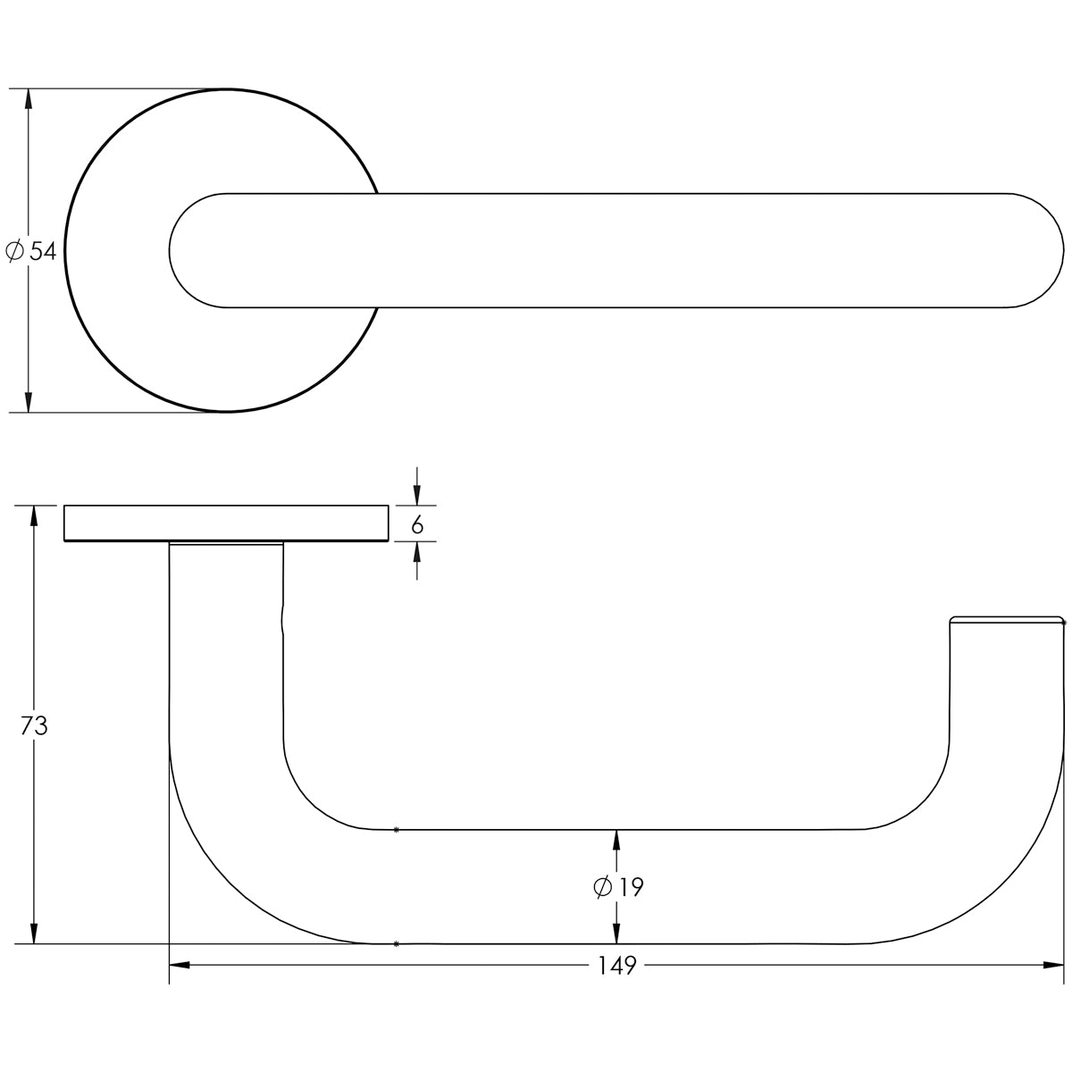 DOOR HANDLE ROUND ROSE SPRUNG 149x19x67 BLK