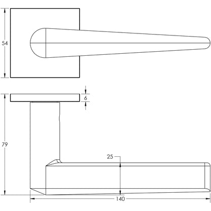 DOOR HANDLE SQUARE ROSE UNSPRUNG 140x25x72 BLK