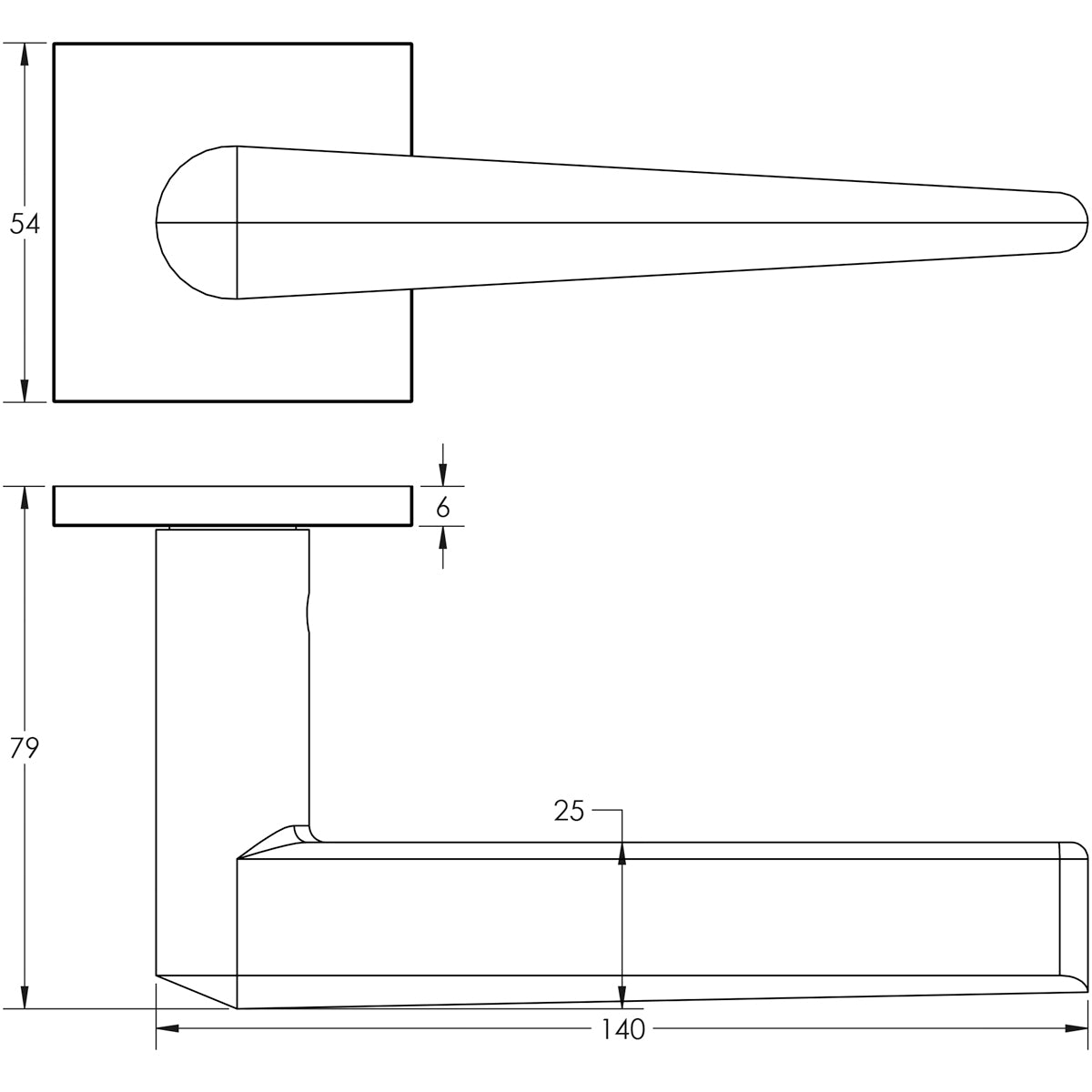 DOOR HANDLE SQUARE ROSE FIXED DEAD 140x25x72 SBR
