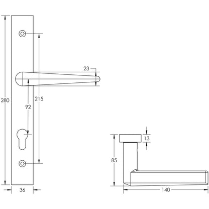 DOOR HANDLE BACKPLATE MULTI POINT 140x25x72 DBZ
