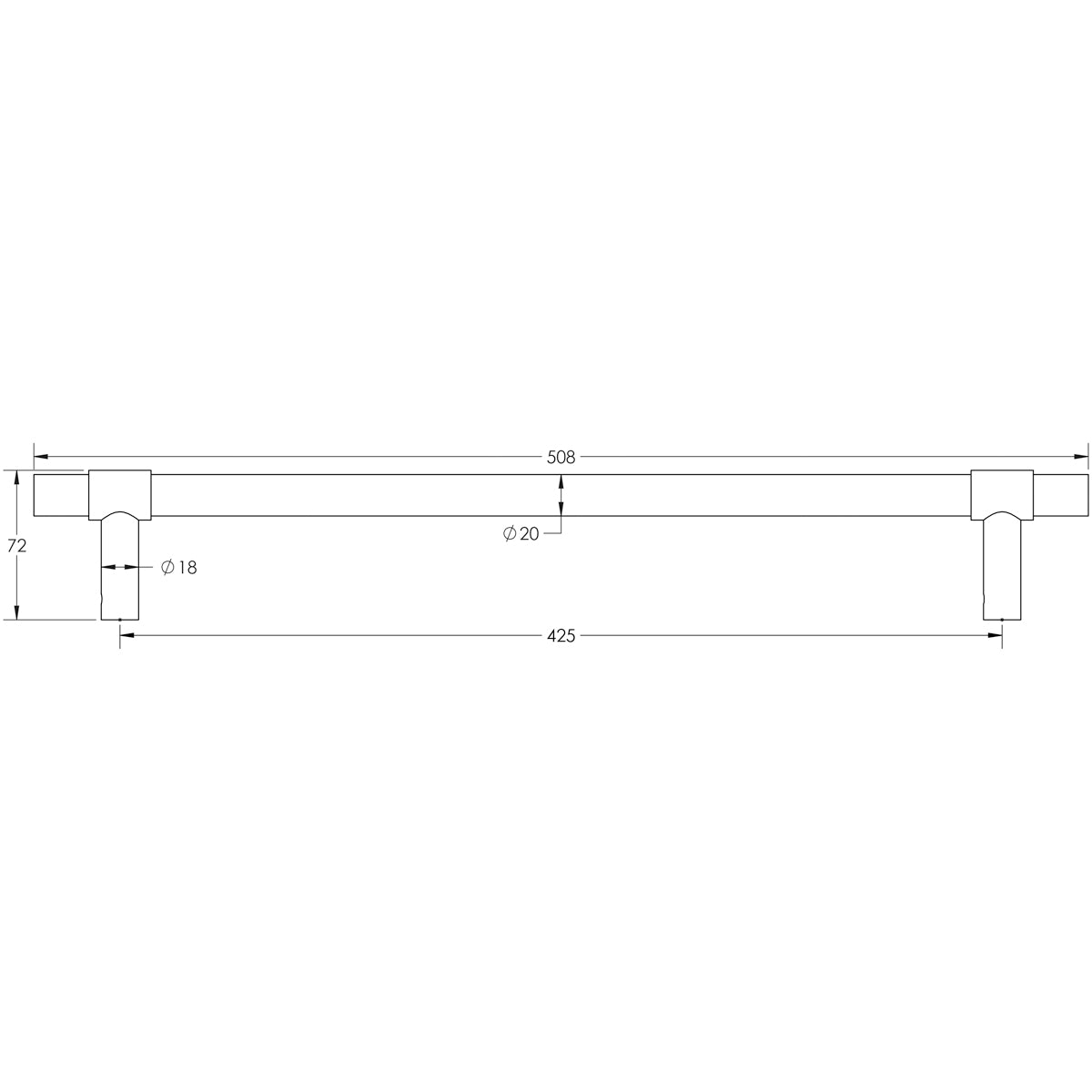 CRES T-BAR PULL HANDLE 425HC D20x508x72 FACE ABR