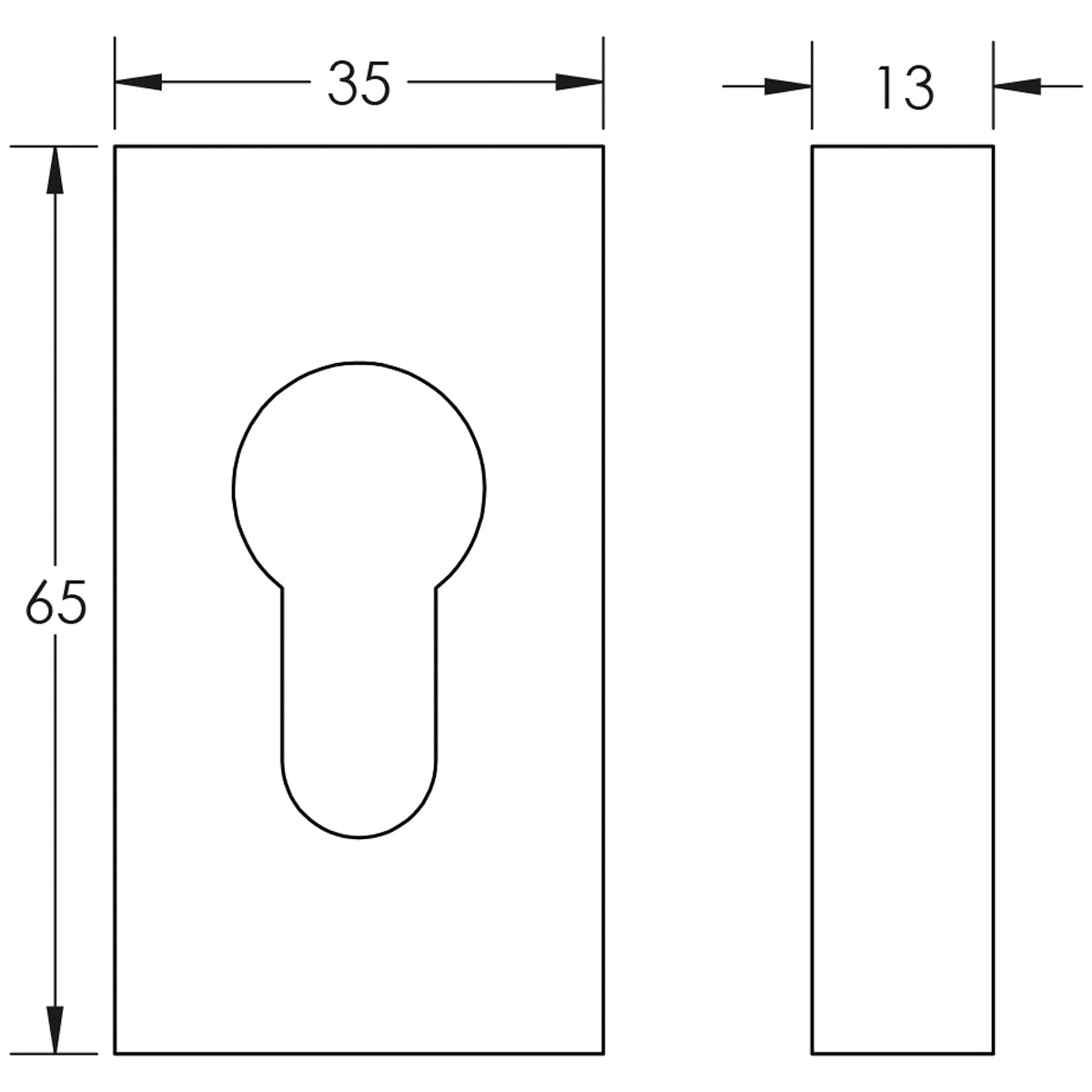 CRES EURO ESCUTCHEON RECTANGULAR 65x35x13 SBR