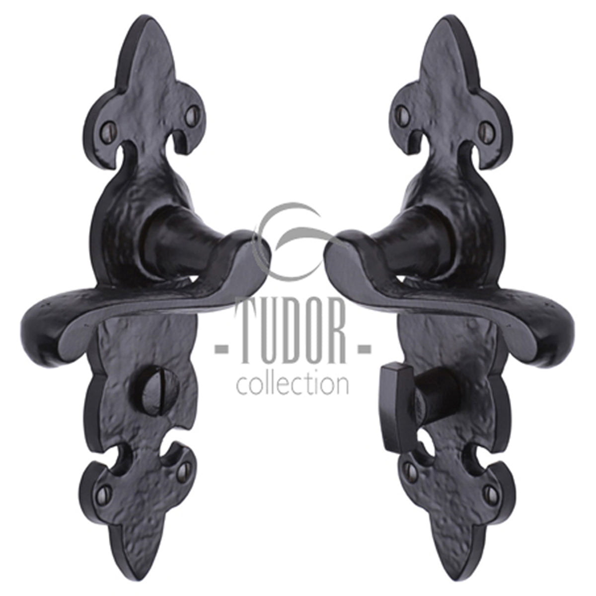 BLACK FLEUR DE LYS HANDLE BATH IR/BLK