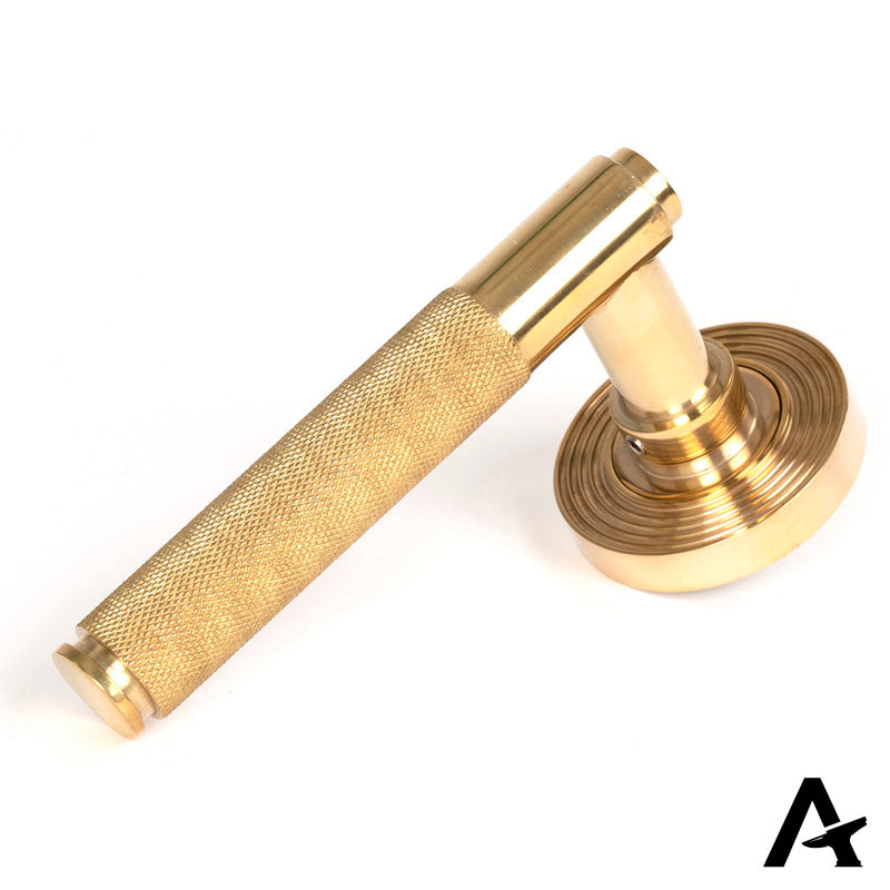BROMPTON LEVER HANDLE+ROSE UNSPRUNG BEEHIVE 125x53x70 PBR - 50610 by MARCHES (ANVIL) ARCHITECTURAL HARDWARE