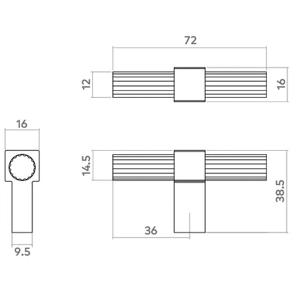 H&H HUXLEY T-BAR KNOB 72x16x39 DBB - GHUXK072DBB