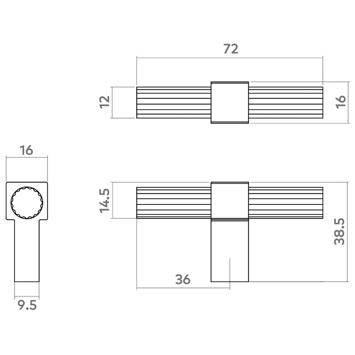 H&H HUXLEY T-BAR KNOB 72x16x39 MBL - GHUXK072DBB
