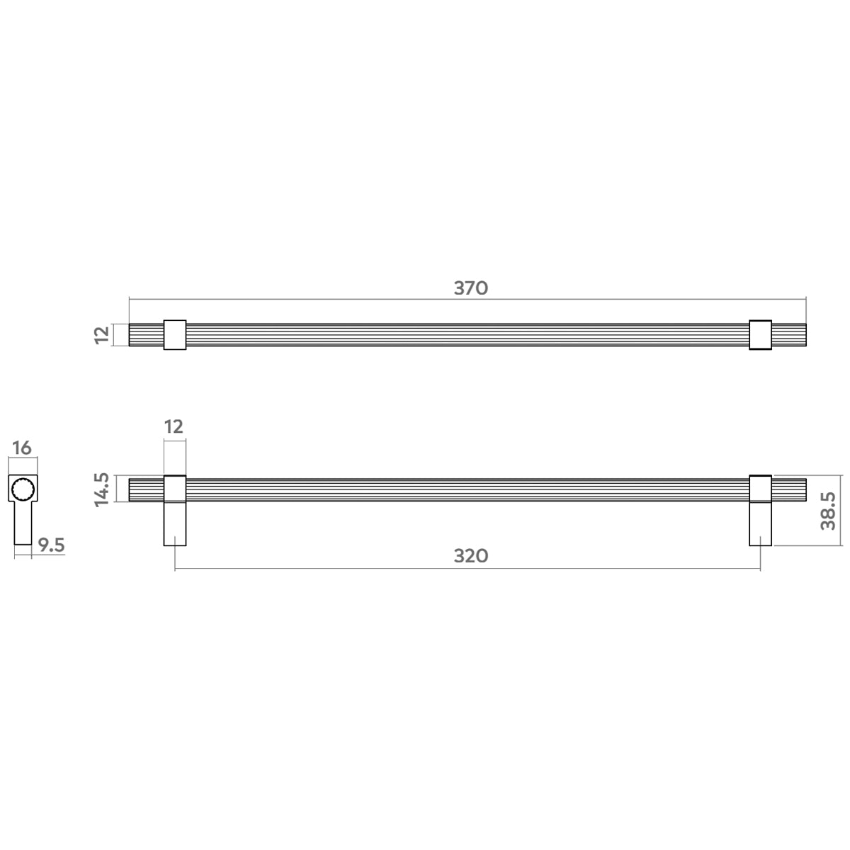 H&H HUXLEY PULL HANDLE 320HC 370x16x39 MBK - GHUXP320MBL