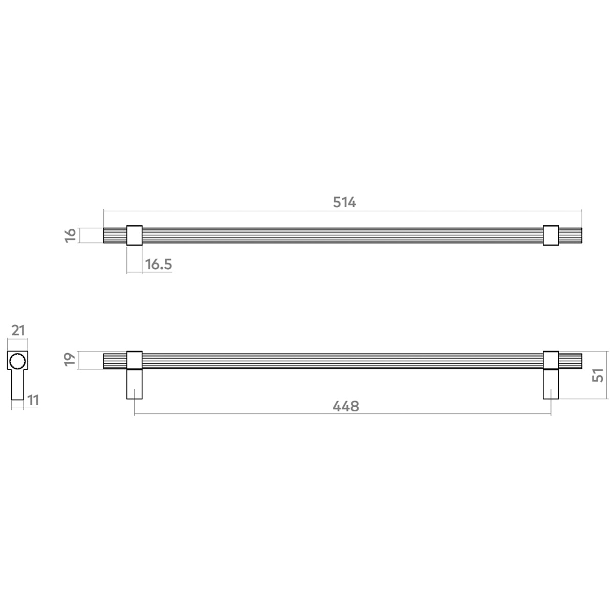 H&H HUXLEY PULL HANDLE 448HC 514x21x51 BSB - GHUXP448BSB
