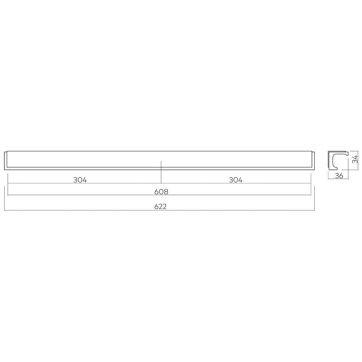 H&H FELIX PULL HANDLE 608HC 622x36x34 MBK - GFEP608MBL