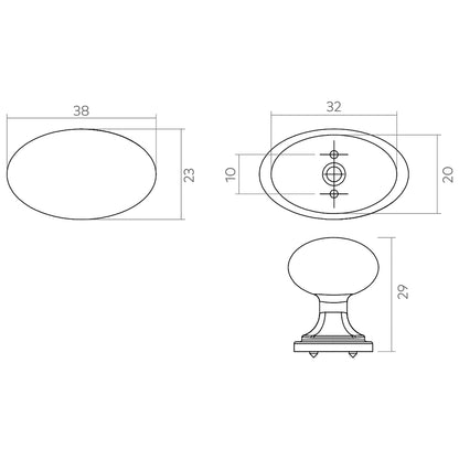 H&H GREENWICH OVAL KNOB 38x32x29 PBL - GGRK038PBL