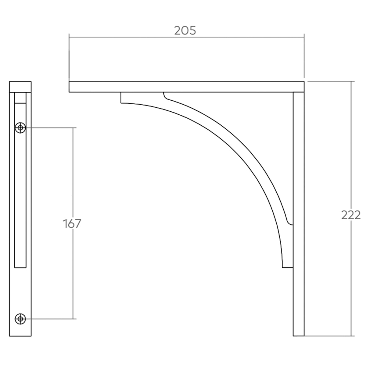 H&H YORK FLUSH SHELF BRACKET 222HC 222x205x20 BNP - GYOFSB222BN