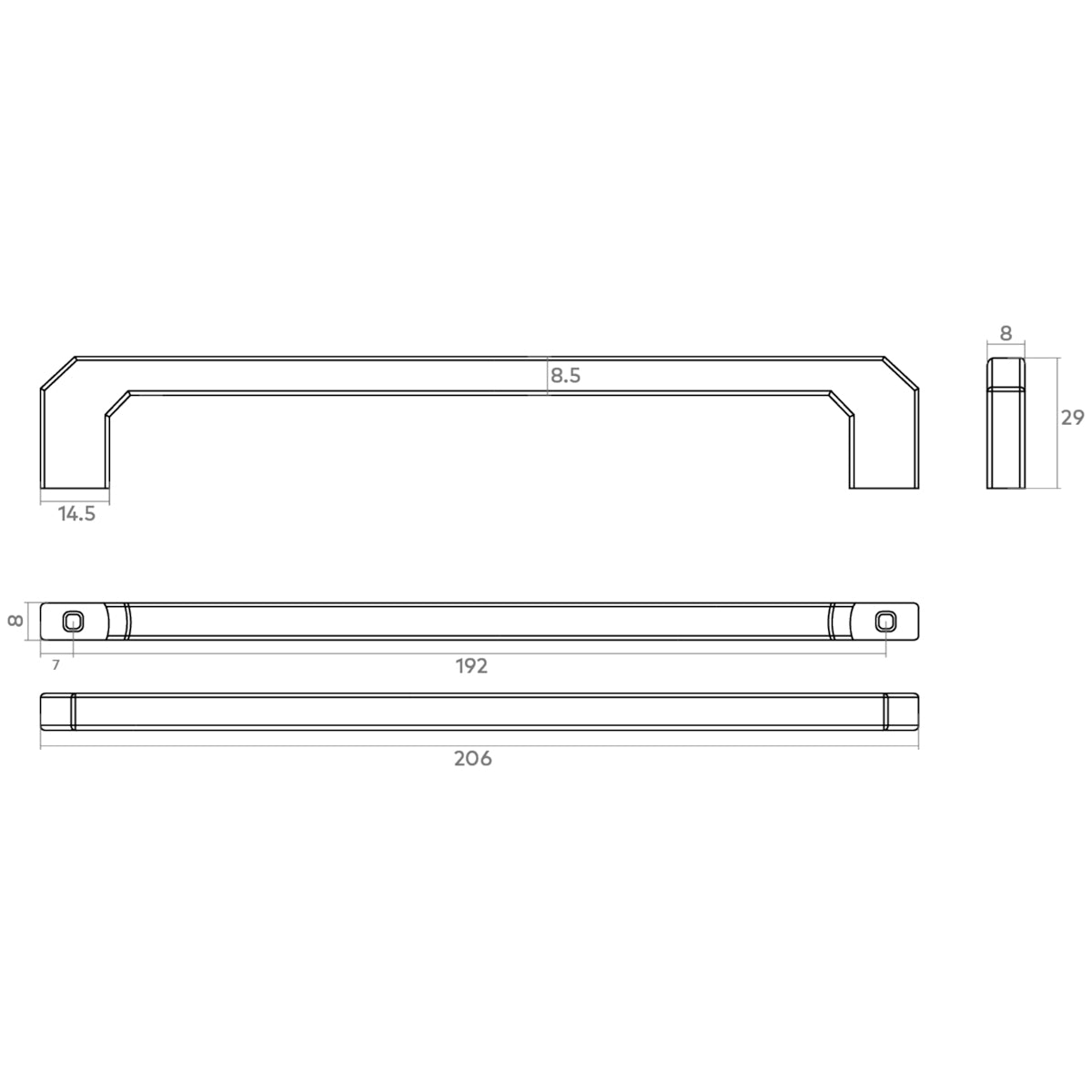 H&H QUINN PULL HANDLE 192HC 206x29x8 MBC - GQUIP192DBB